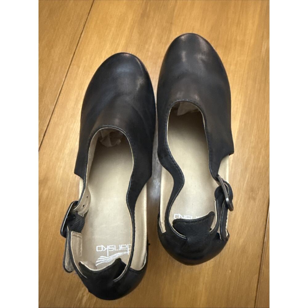 Dansko Sassy Milled Black Leather Sz 10 /40 Clogs Ankle Strap EUC Comfort Office - Picture 9 of 9